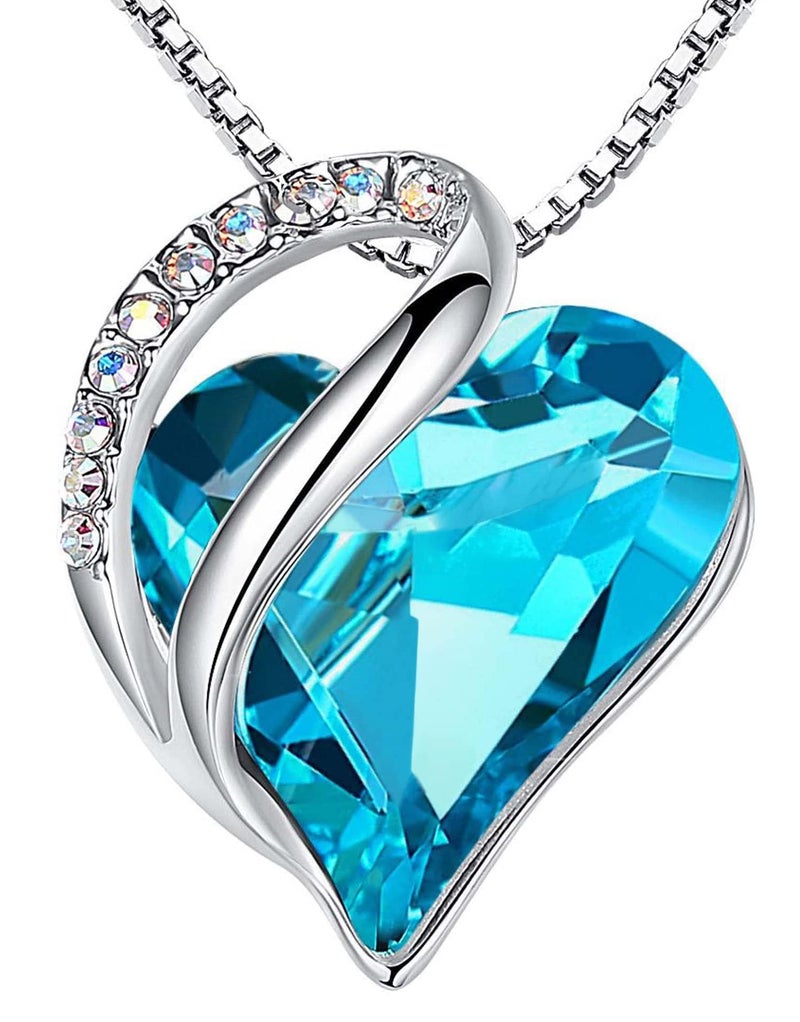 Leafael Valentine's Day Gift Necklaces for Women, Infinity Love Birthstone Heart Pendant with Turquoise Aquamarine Blue Crystal for December, Birthday Jewelry Gifts for Her, Mom, and Wife, Silver Plated, 18 + 2 inch Chain - Image 1